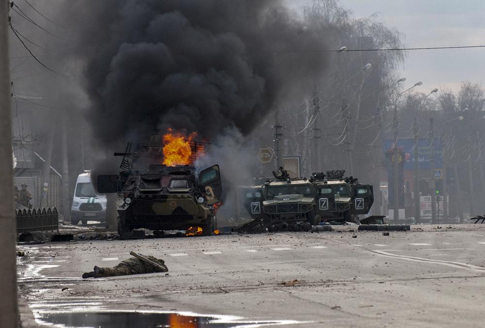 A destroyed Russian column in Kharkiv. Retrieved from the Associated Press.