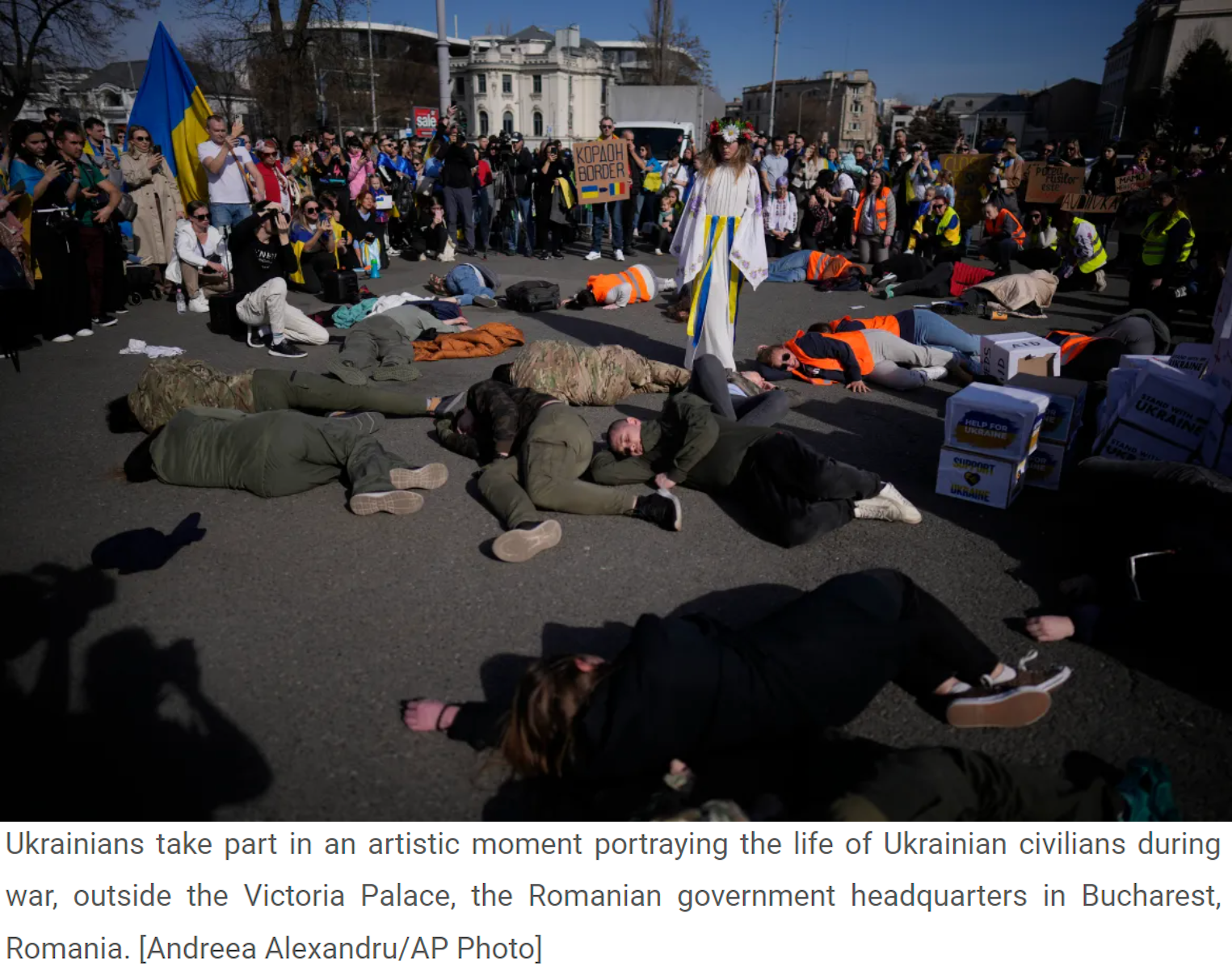 A demonstration in support of Ukraine on the two-year anniversary of the Russian invasion in Bucharest, Romania. Retrieved from al-Jazeera.