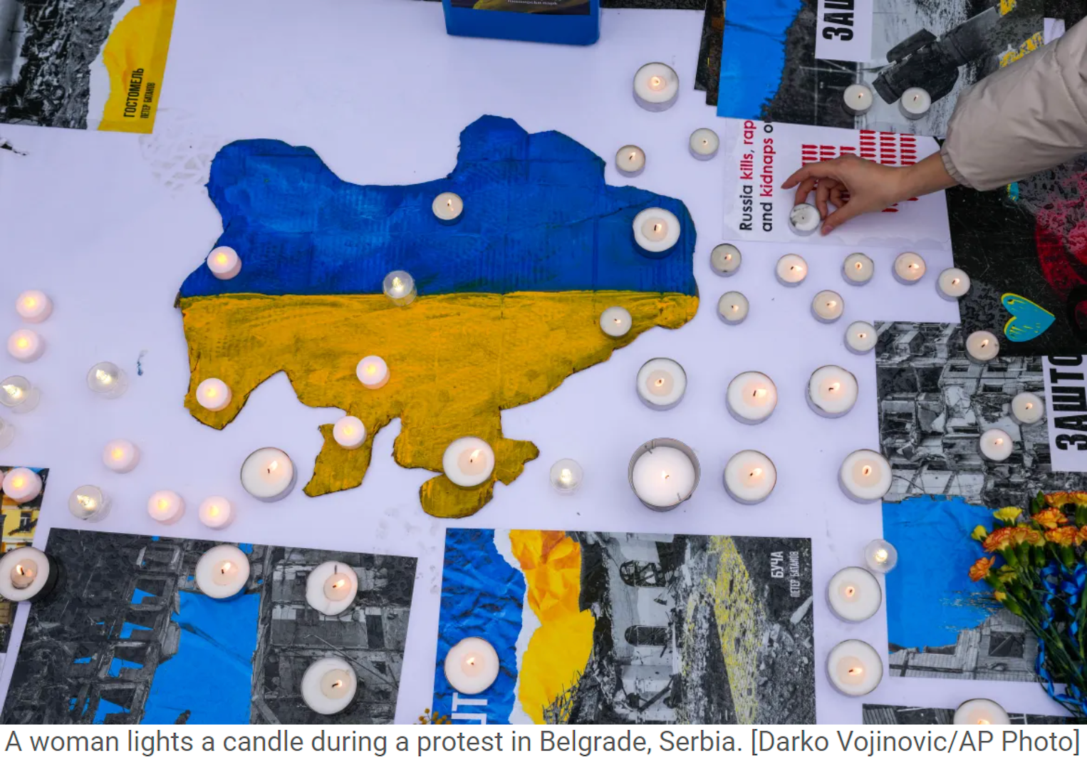 A demonstration in support of Ukraine on the two-year anniversary of the Russian invasion in Belgrade, Serbia. Retrieved from al-Jazeera.