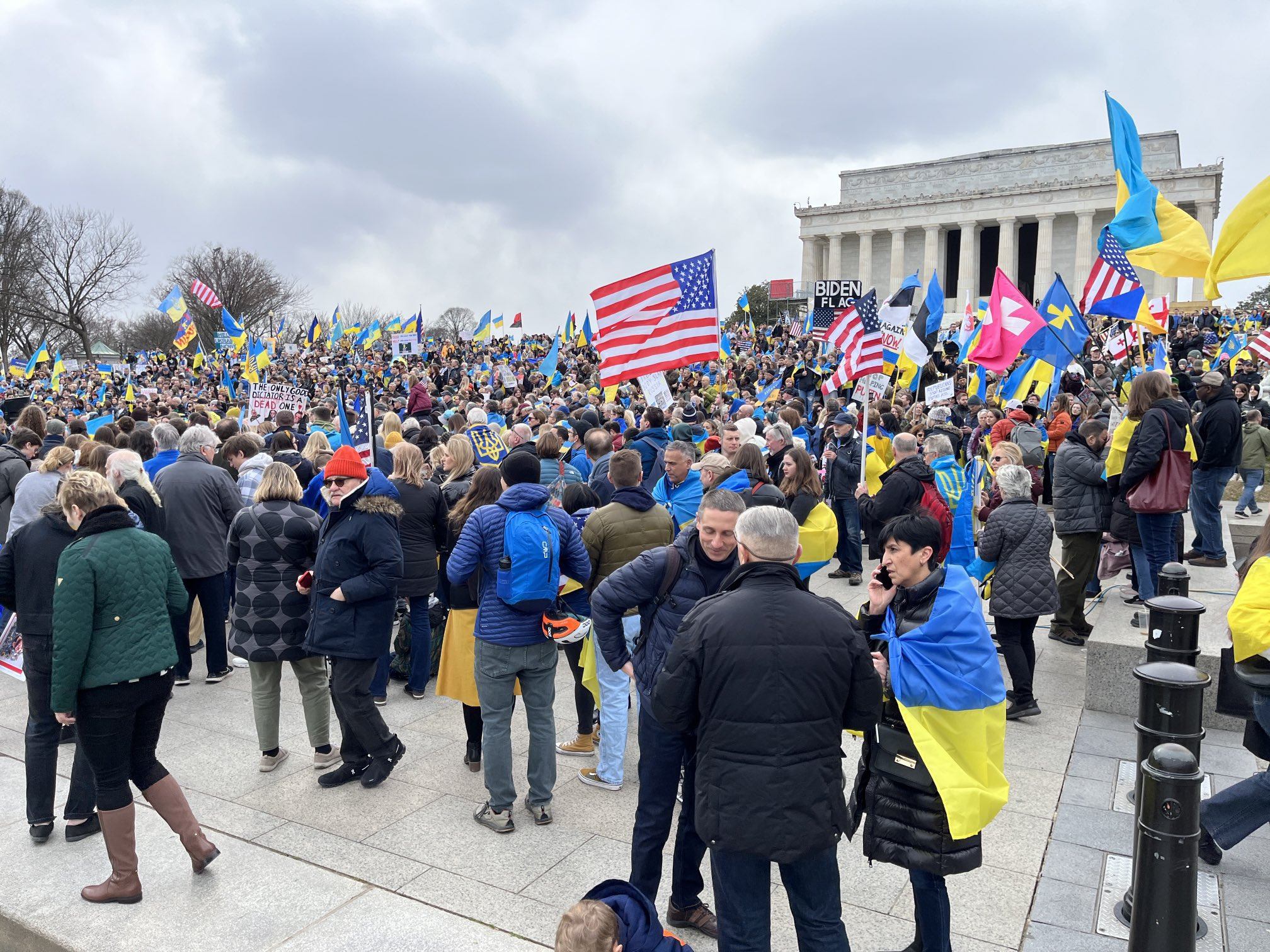 A demonstration in support of Ukraine on the two-year anniversary of the Russian invasion in Washington, D.C., the United States. Retrieved from Twitter.